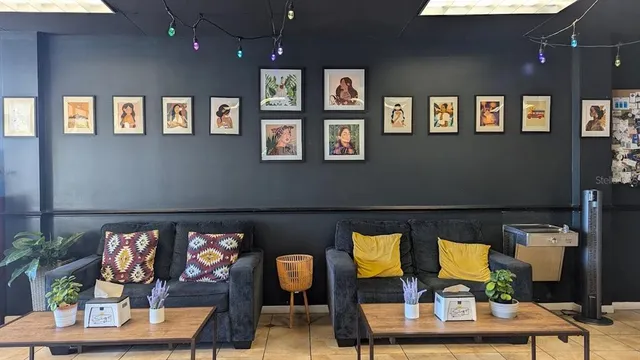 a living room with furniture