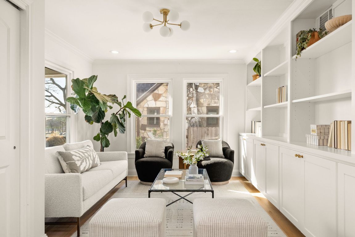 4312 Rosedale Avenue Austin, TX 78756 - Photo 6 of 40 Sitting room with light wood-style flooring, plenty of natural light, ornamental molding, and recessed lighting