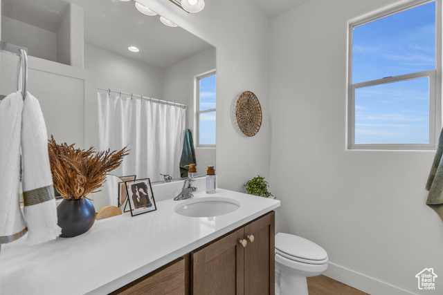 155 East 360th Street East, Unit 10B Fillmore, UT 84631 - Photo 29 of 43 Bathroom with curtained shower, hardwood / wood-style flooring, vanity, and toilet