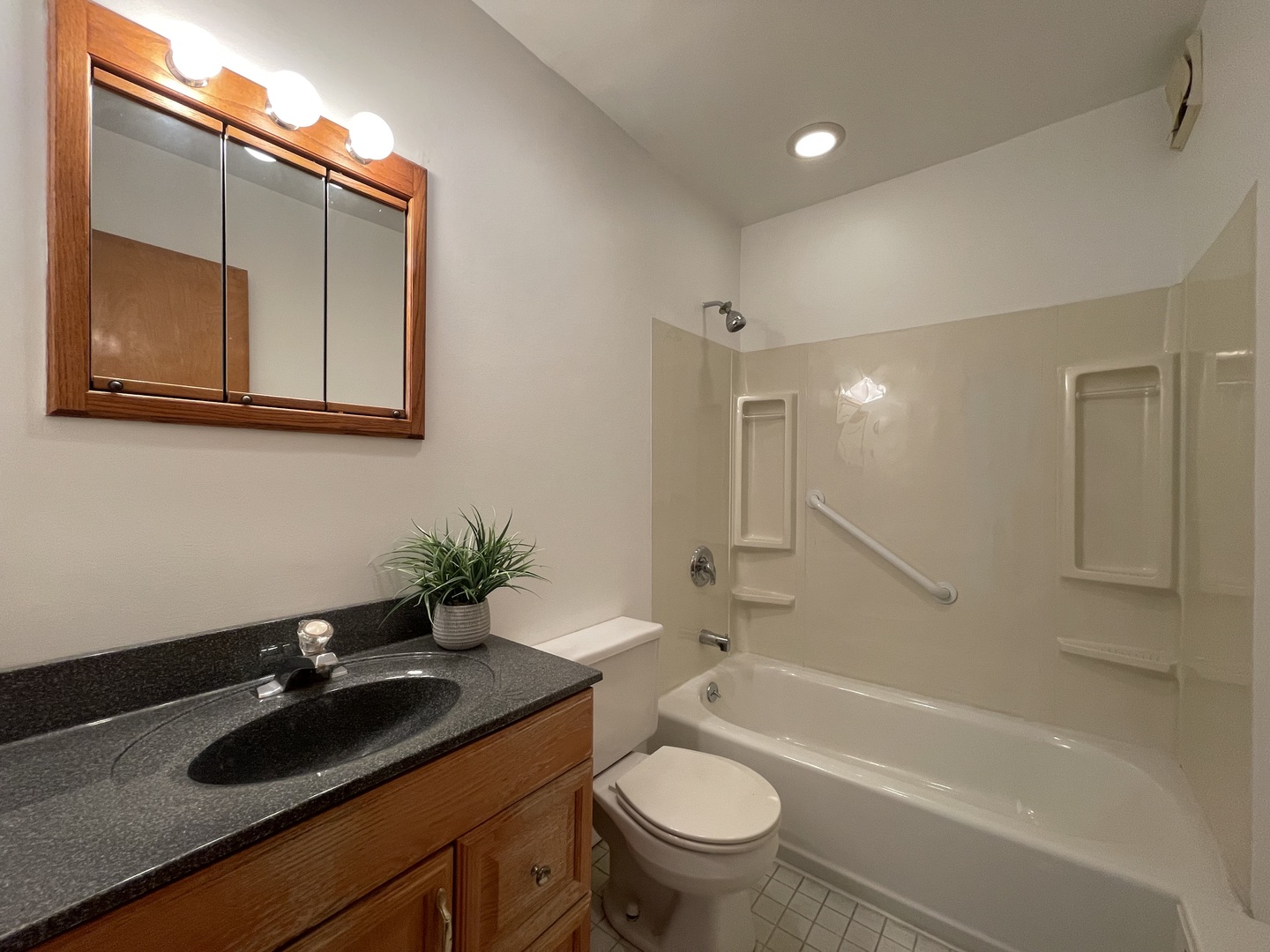 341 Custer Avenue, Unit 2 Evanston, IL 60202 - Photo 15 of 19 a bathroom with a granite countertop sink toilet and shower