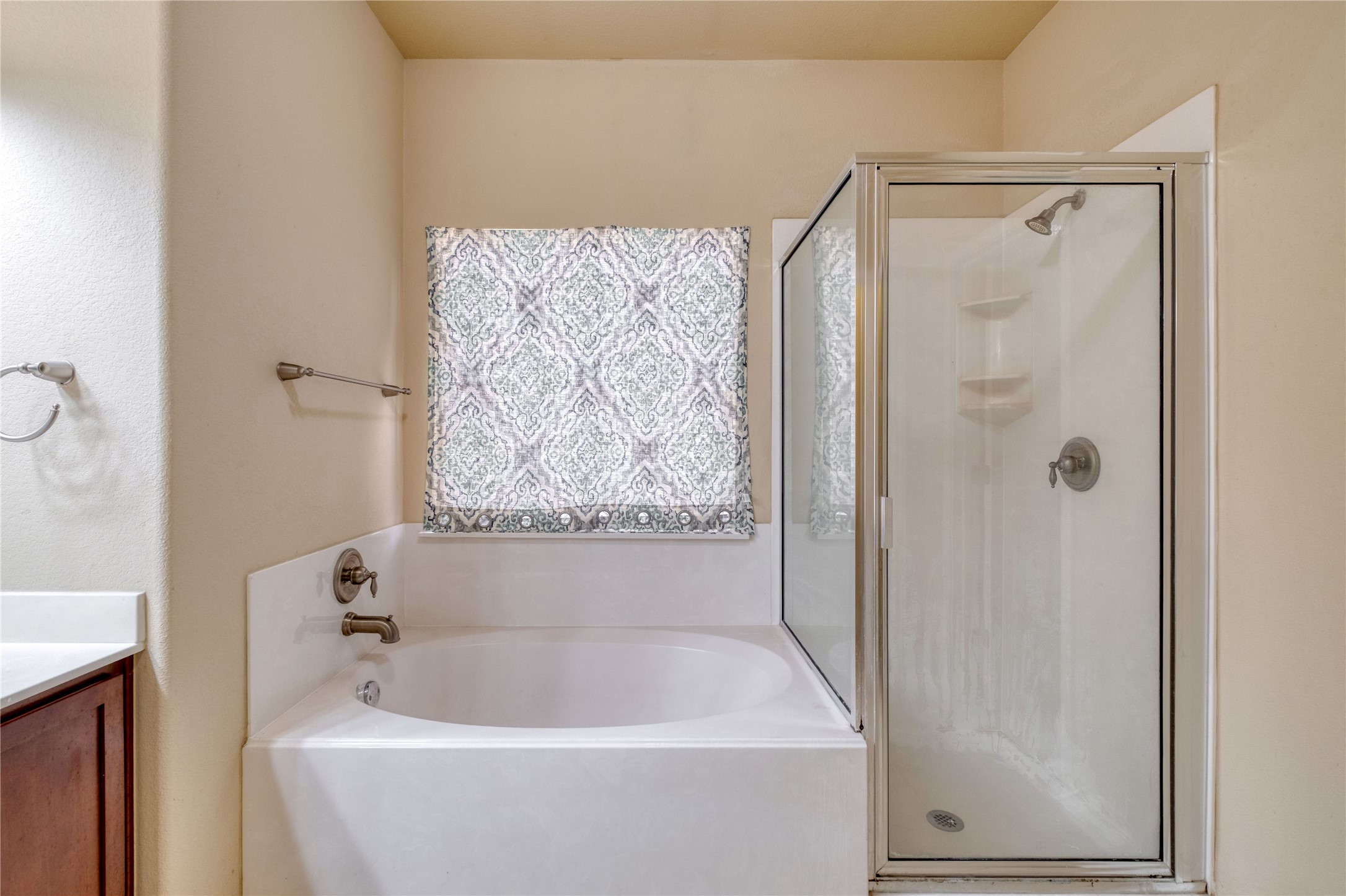 194 Cold Springs Spring Buda, TX 78610 - Photo 12 of 17 Bathroom featuring vanity, a stall shower, and a garden tub