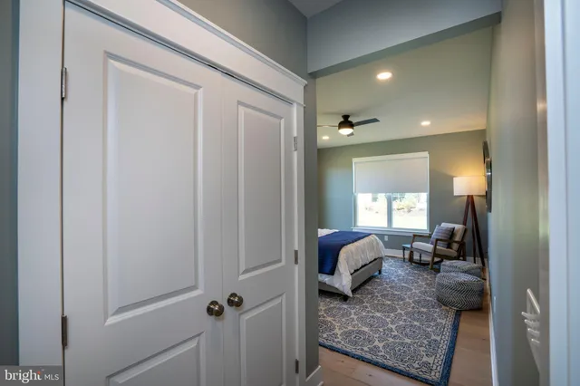 a view of a hallway with elevator