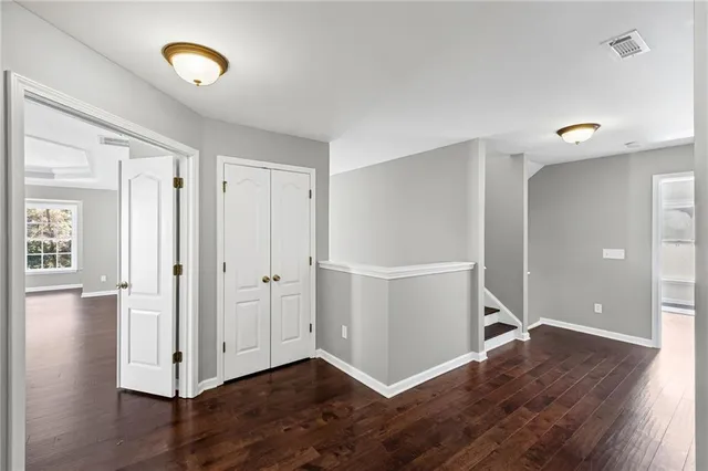 a view of a yard with plants and tree