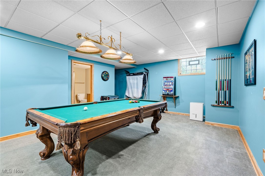 7644 Morley Road Mentor, OH 44060 - Photo 42 of 50 Recreation room with pool table, carpet, a paneled ceiling, and recessed lighting