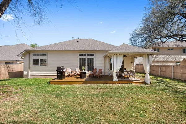 a front view of a house with patio