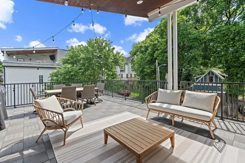 a view of a patio on the deck