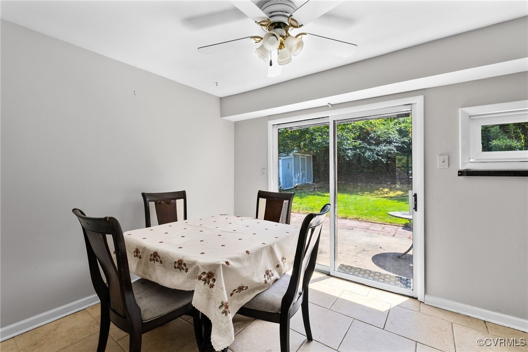 9219 Fisk Road Henrico, VA 23229 - Photo 5 of 18 Dining room featuring ceiling fan and light tile p