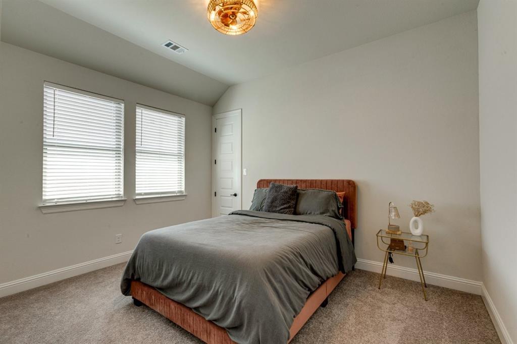 9613 Boulder Pt Road Oak Point, TX 75068 - Photo 25 of 28 Carpeted room with vaulted ceiling and a ceiling-mounted light fixture