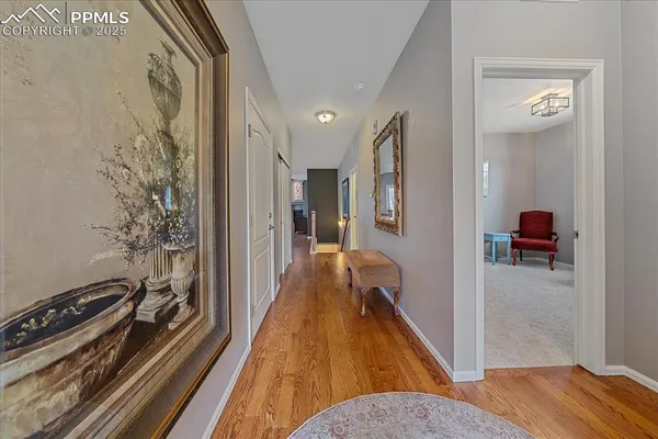 a view of a hallway with a couch