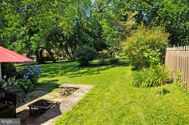 a view of yard with swimming pool and green space