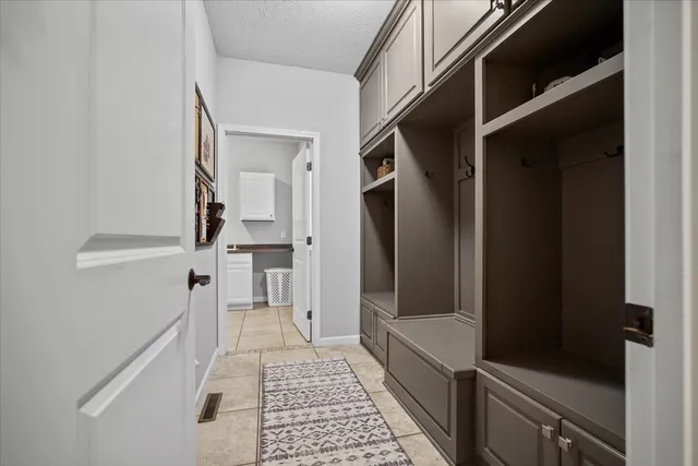a bathroom with a walk in closet