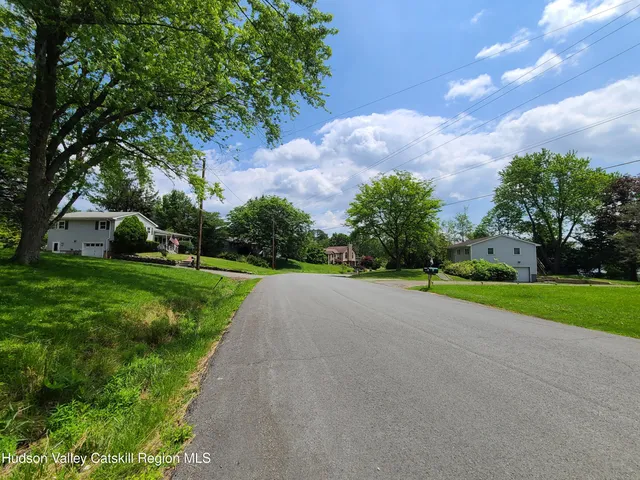 a view of a park with large trees