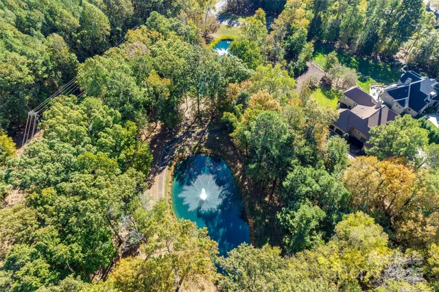 an aerial view of a swimming pool