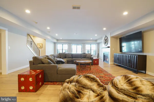 a view of a balcony with furniture