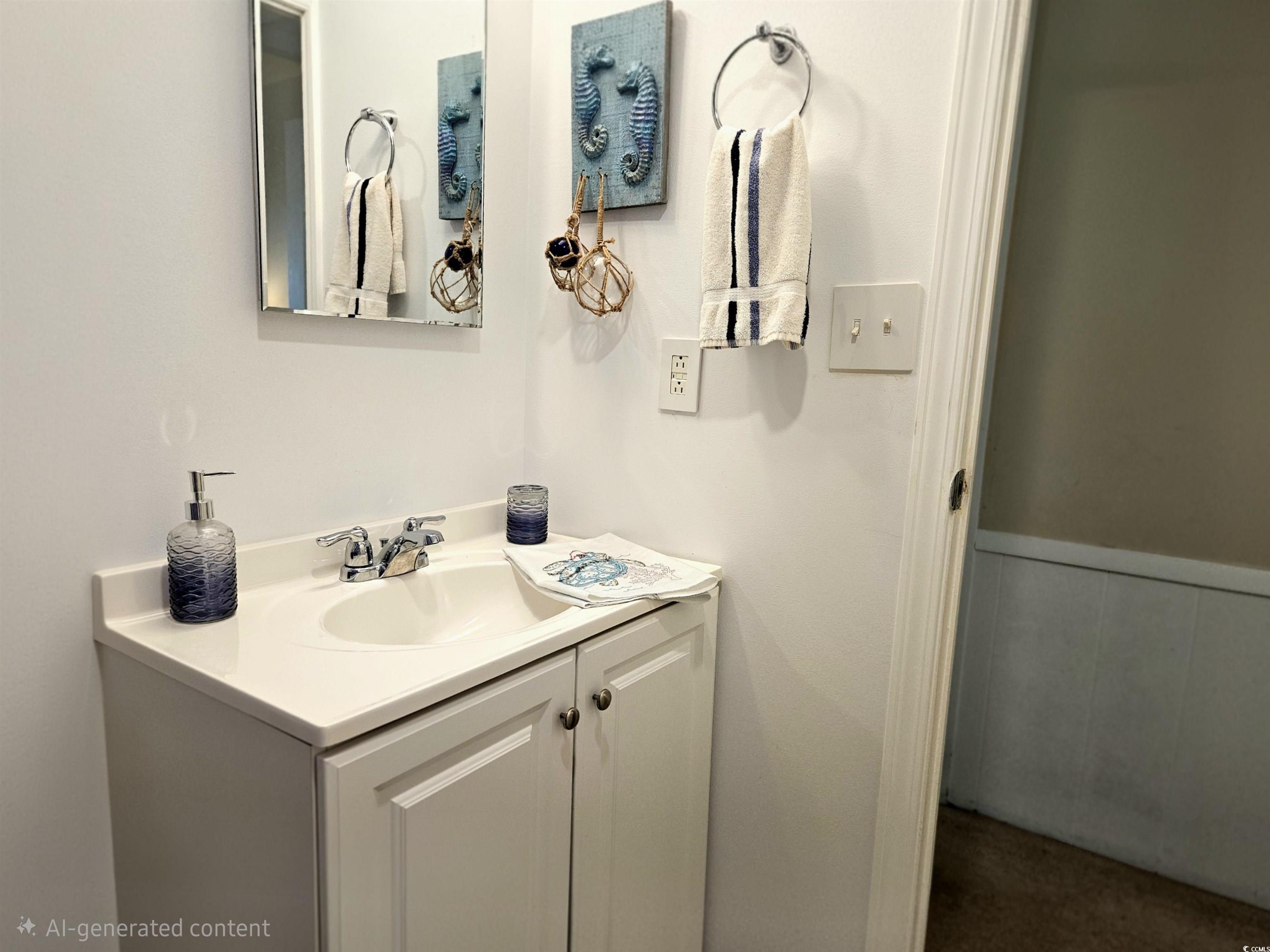 471 Meadowlark Surfside Beach, SC 29575 - Photo 24 of 40 Bathroom featuring vanity and a wainscoted wall