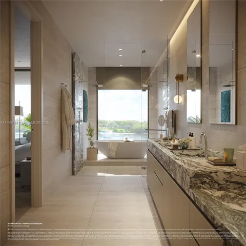 a large bathroom with a large tub and shower