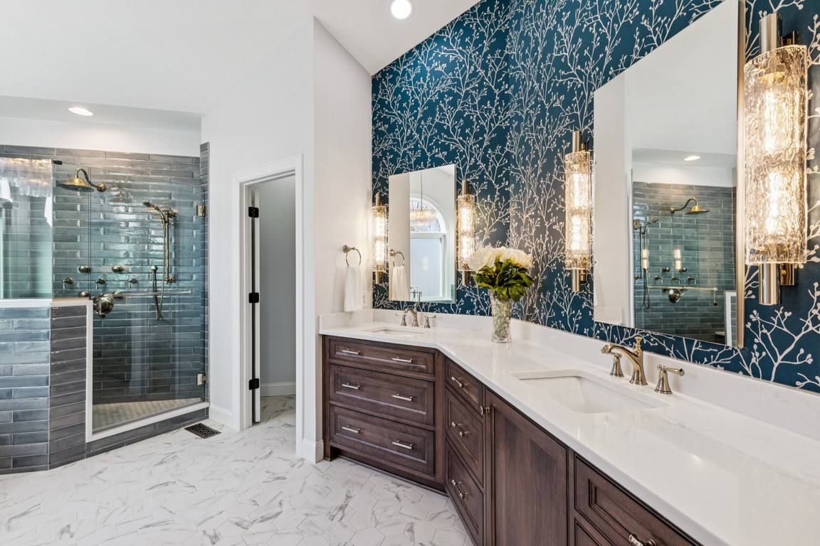 230 Temple Crest Trail Franklin, TN 37069 - Photo 15 of 40 a bathroom with a granite countertop sink mirror and shower