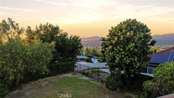a view of a garden with mountain