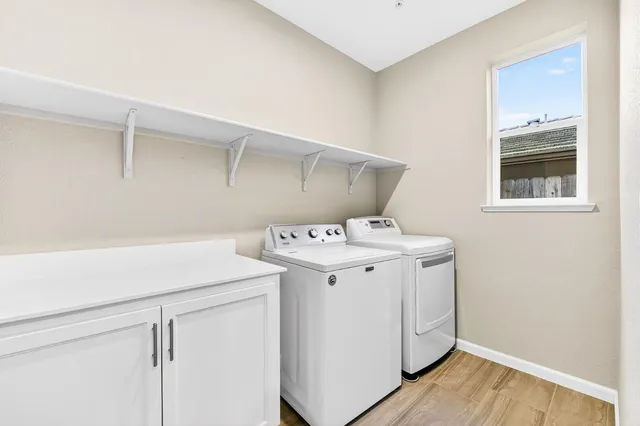 a bedroom with bed and a potted plant