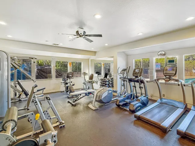 a view of a swimming pool and an outdoor space