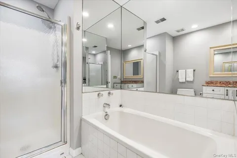 a large spacious bathroom with a large tub shower and sink