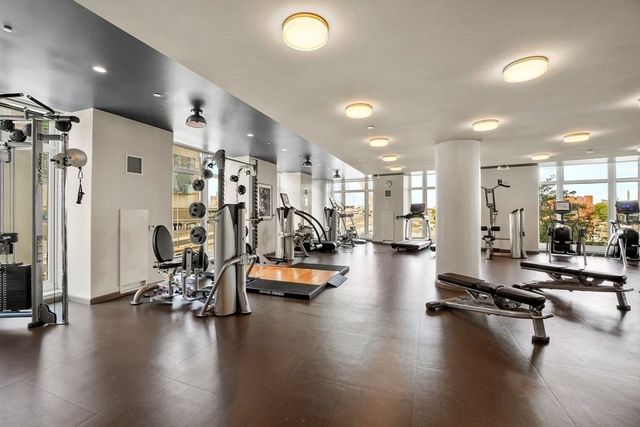 a view of a brick building with a tree in front of it