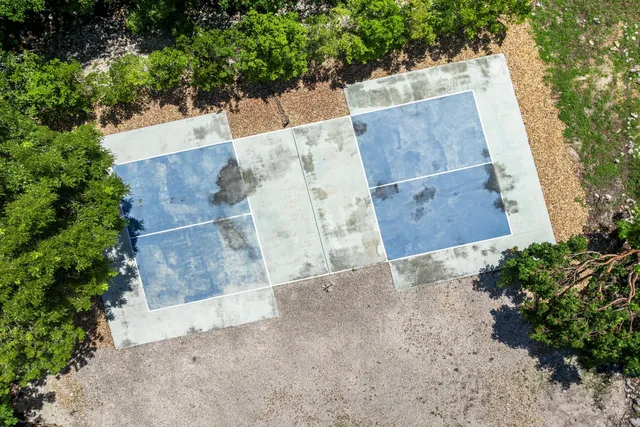 an aerial view of a house with a yard and trees