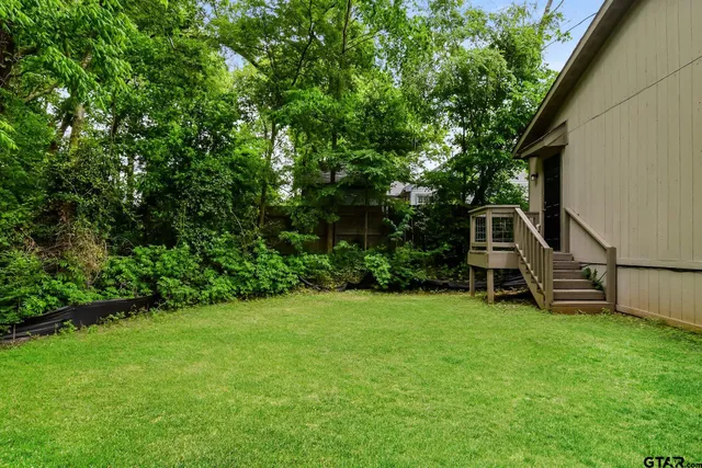 a view of a garden with a slide