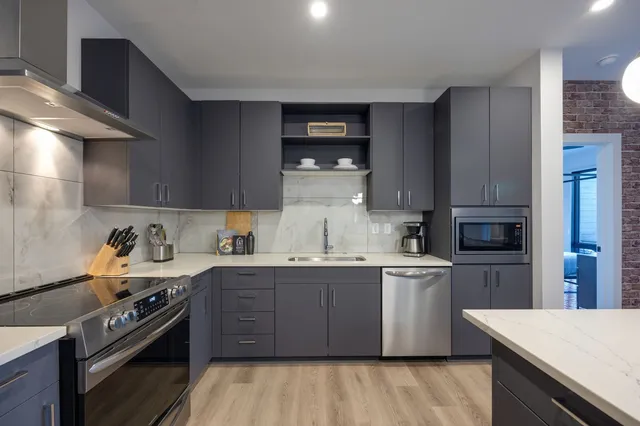a view of a bathtub in a room