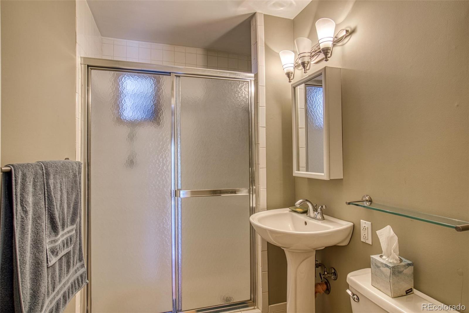 25681 Mosier Circle Conifer, CO 80433 - Photo 8 of 29 a bathroom with a sink a mirror and shower