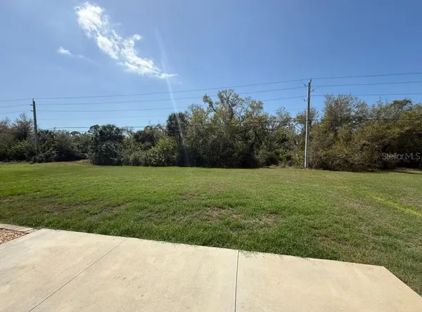 a view of a garden with an trees