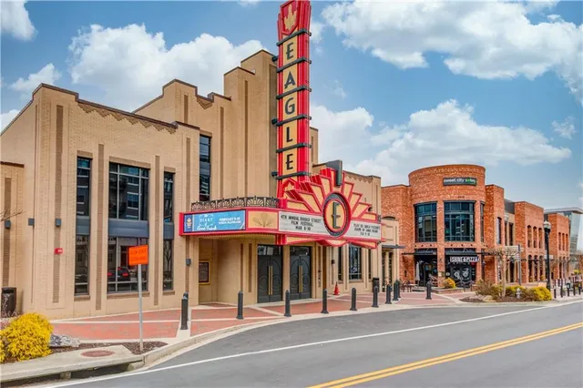 front view of a building with a street