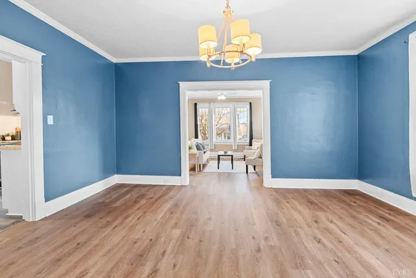 a view of a livingroom with wooden floor