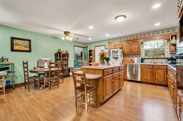 a kitchen with lots of counter top space