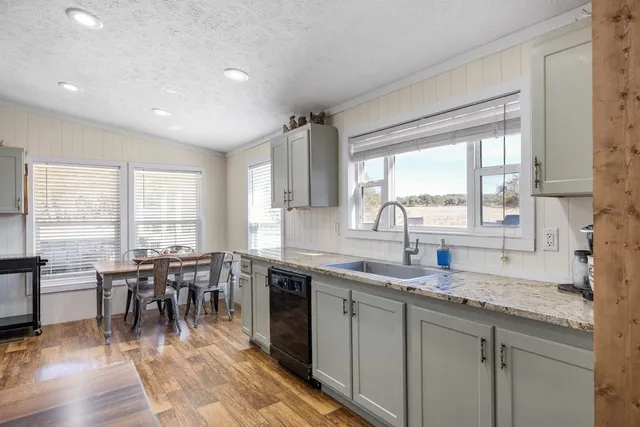a kitchen with lots of counter top space