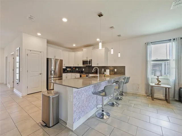 a view of a dining area with furniture