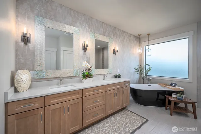 a view of a lake from a yard