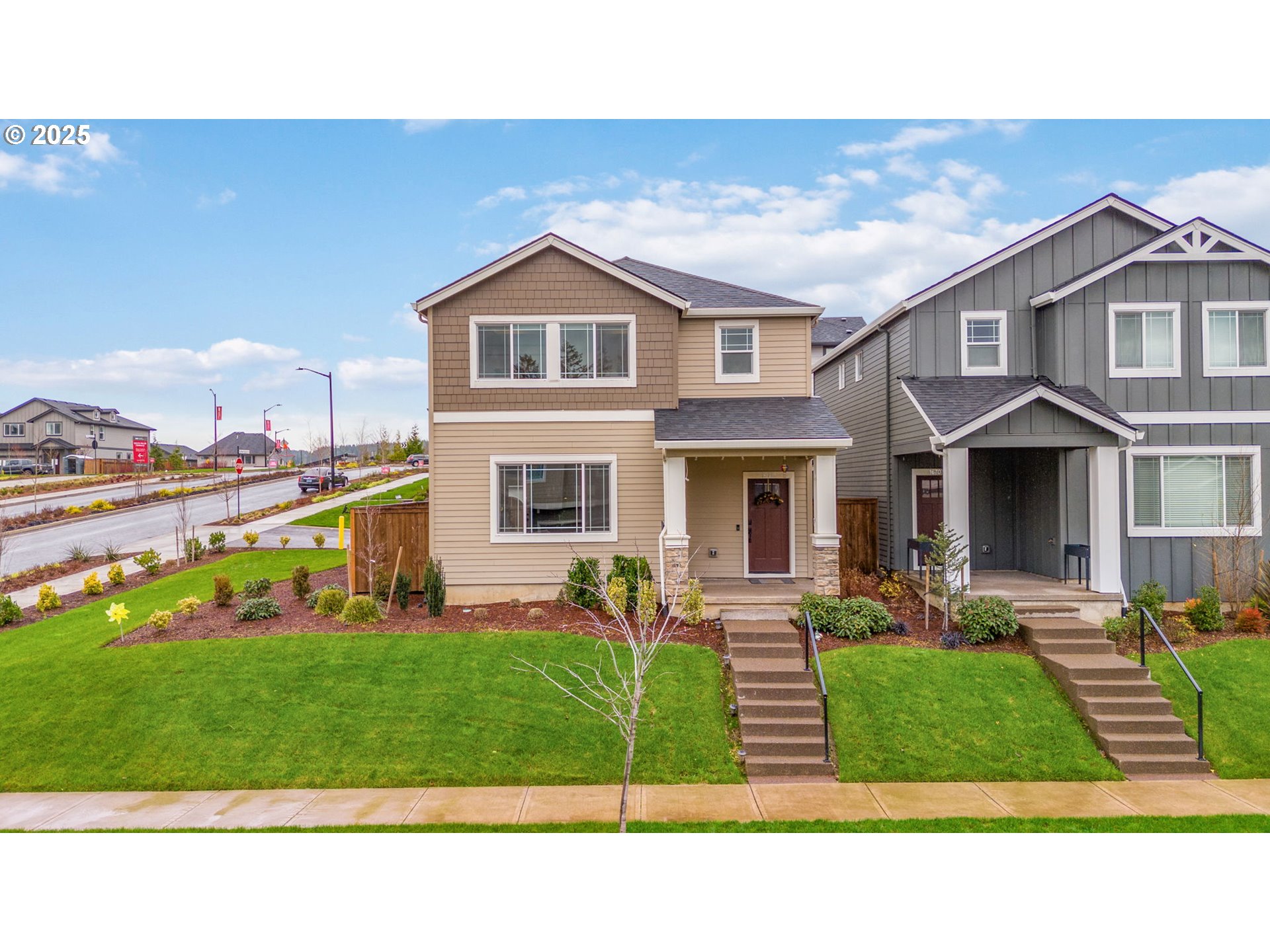 a backyard of a house with lots of green space