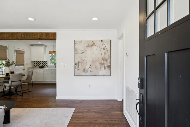 a view of a hallway with a couch
