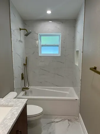 a bathroom with a bathtub