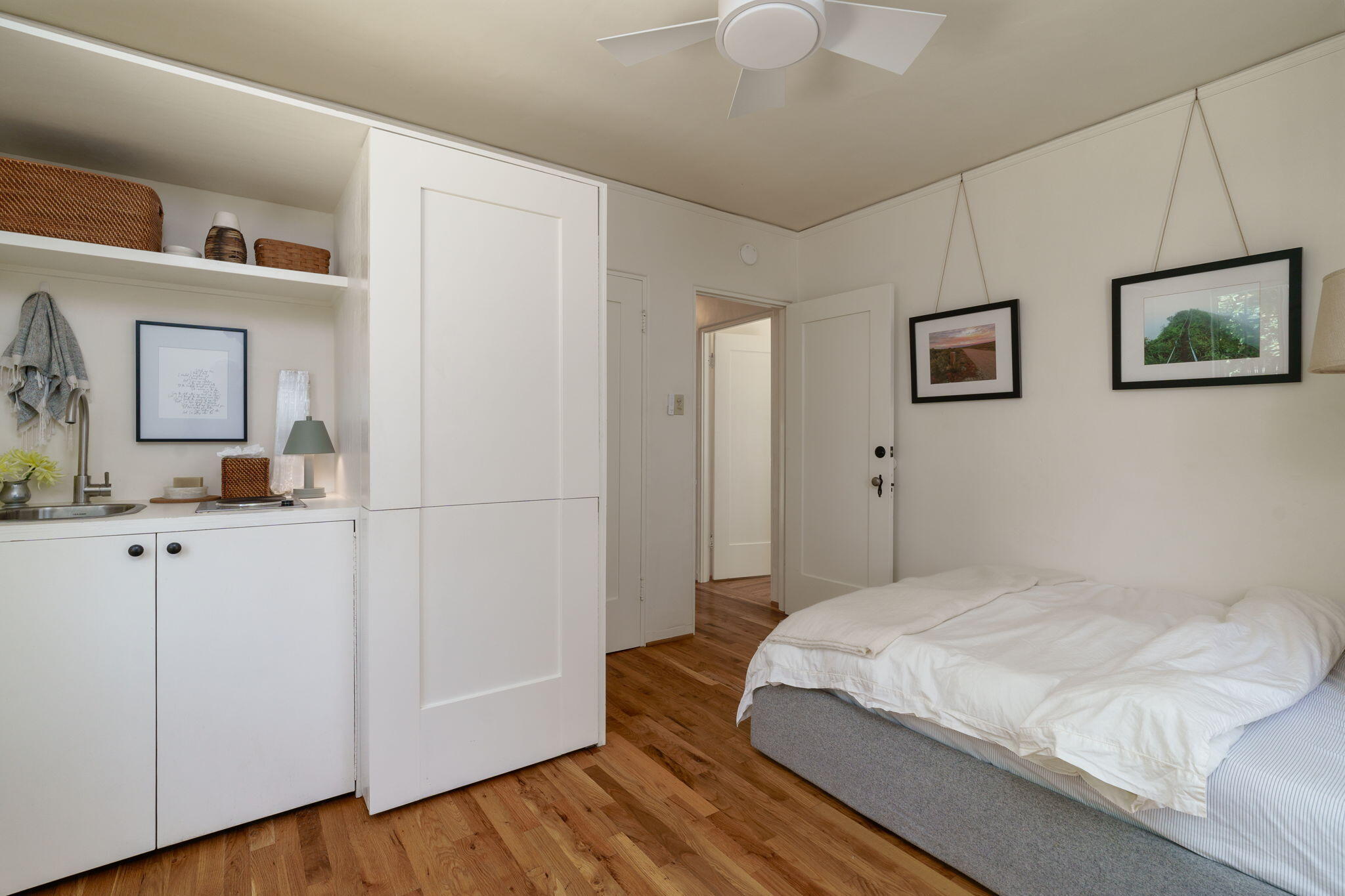 314 West Aliso Street, Unit A Ojai, CA 93023 - Photo 21 of 29 a bedroom with a bed and a cabinets