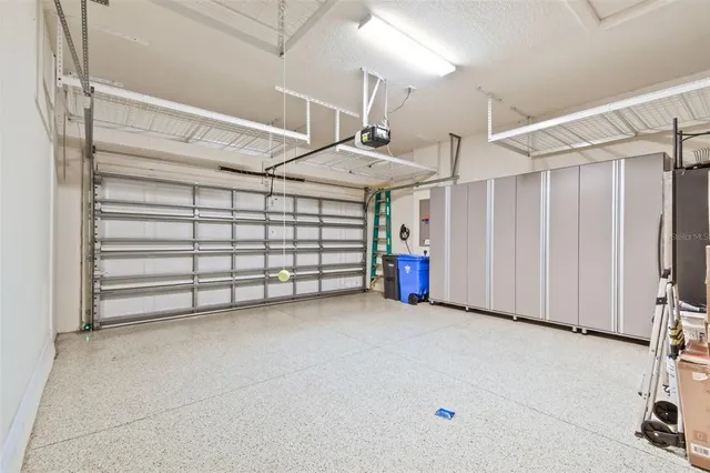 a view of a garage with furniture