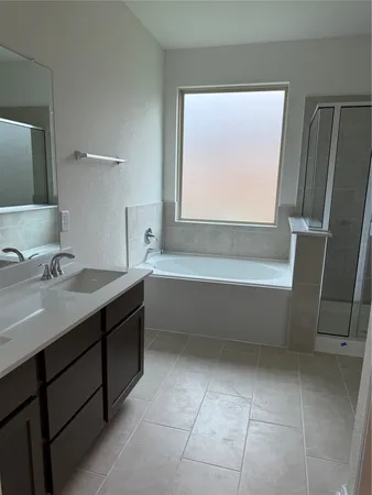 a bathroom with a bathtub