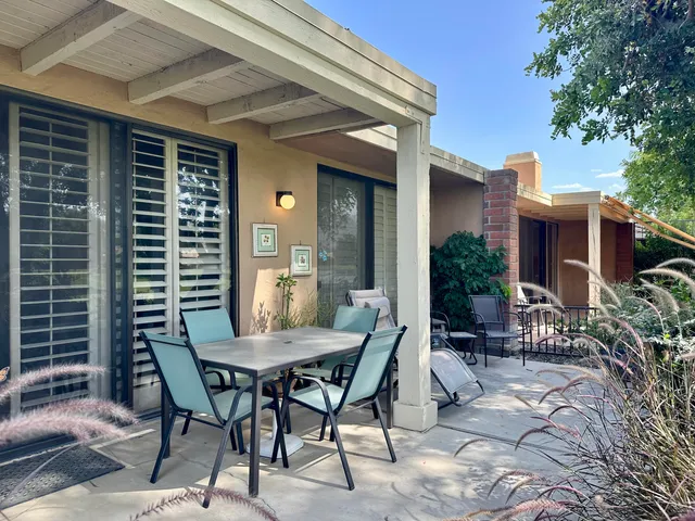 a view of an outdoor seating area
