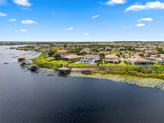 a view of a lake with a city
