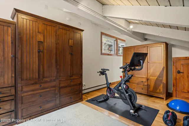 a view of a room with gym equipment