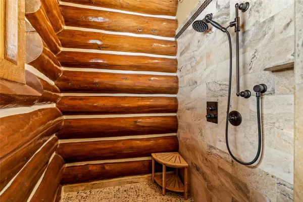 a view of small space with racks on the wall