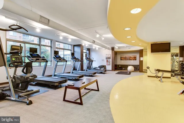 a view of a room with gym equipment