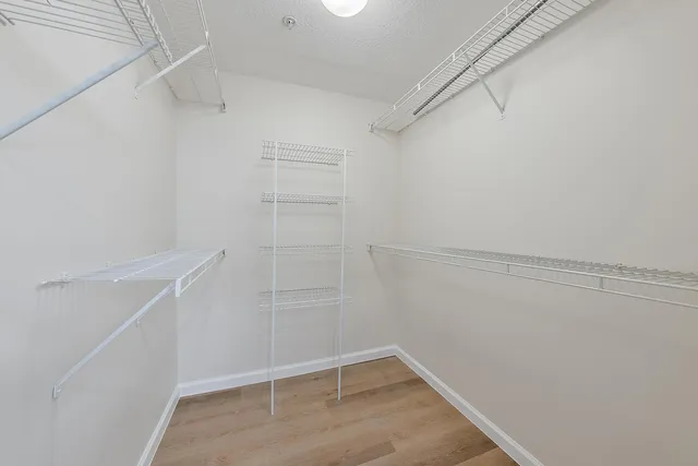 a view of an empty walk in closet