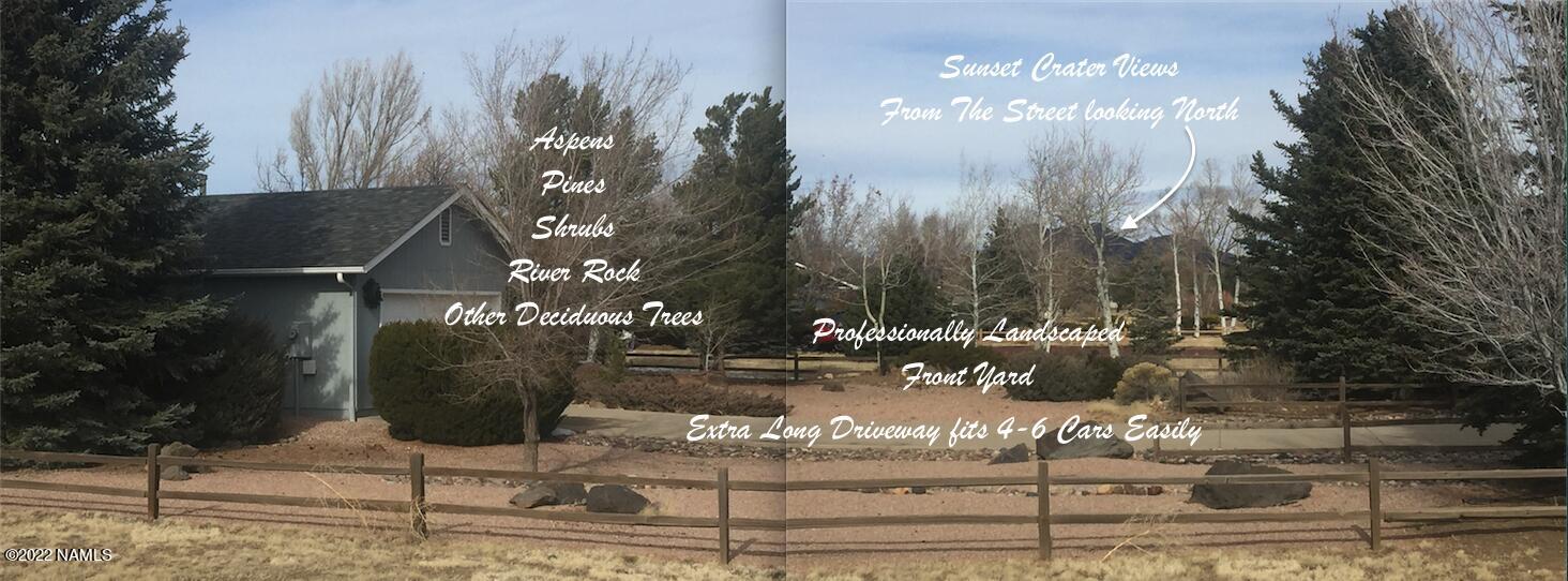 9612 Pioneer Valley Road Flagstaff, AZ 86004 - Photo 48 of 64 Front Driveway and Landscaping Labeled